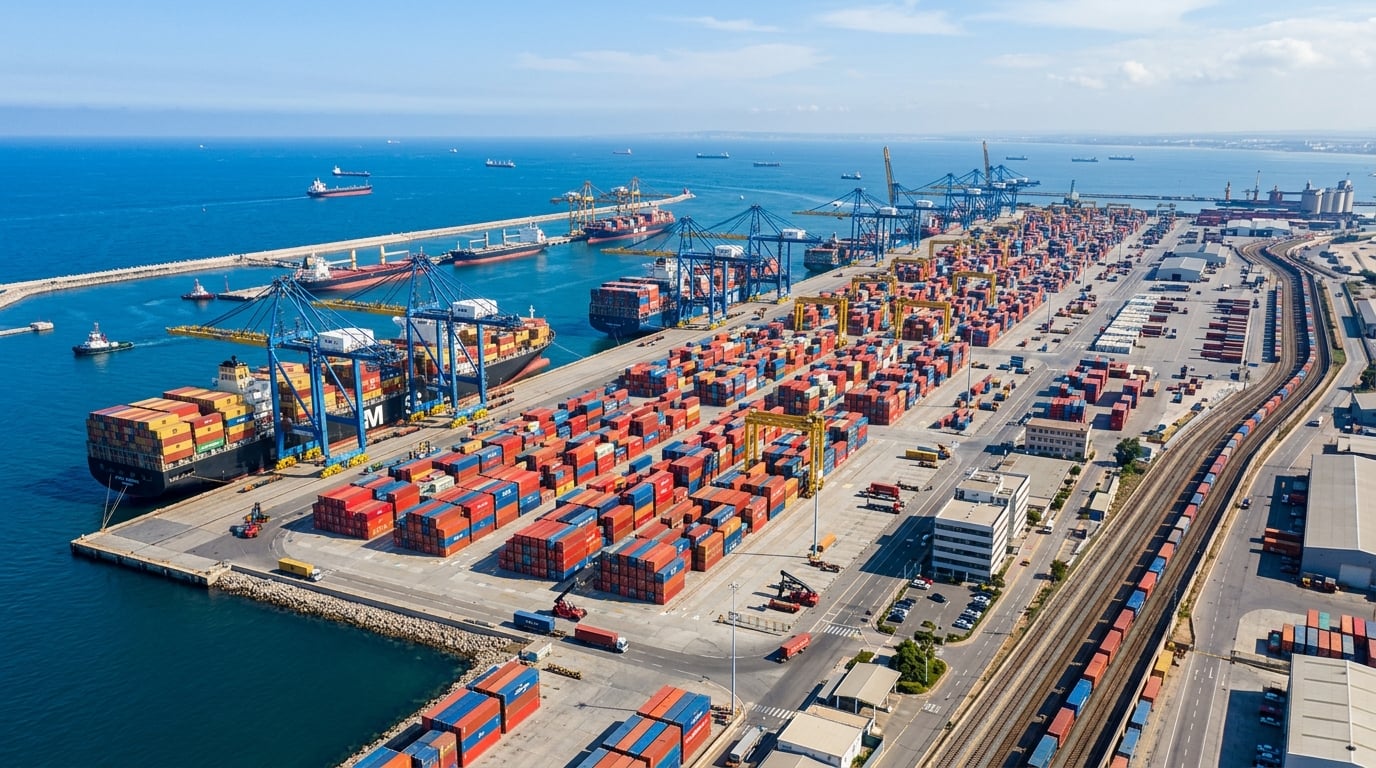 Puerto marítimo comercial moderno