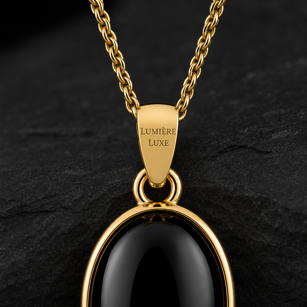 Onyx & Gold Pendant Necklace view 2