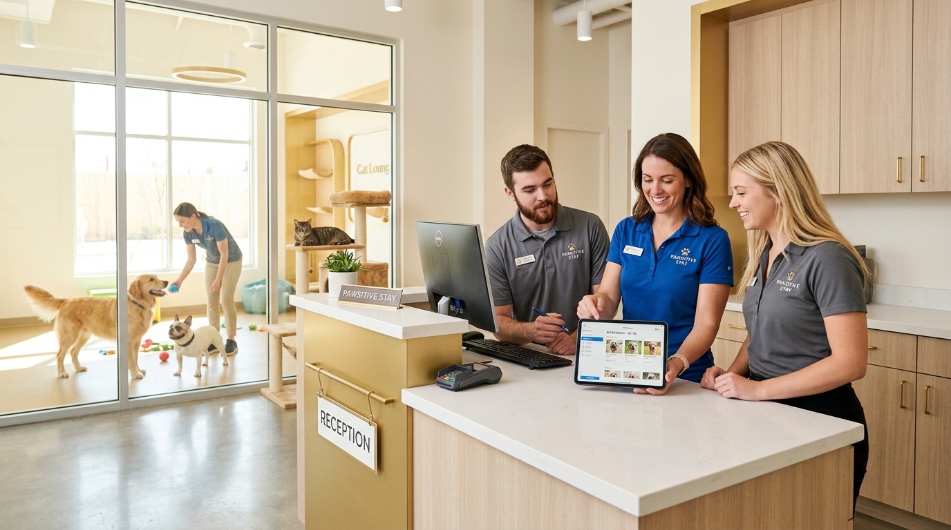 Pet care team using Pawdio Back Office software