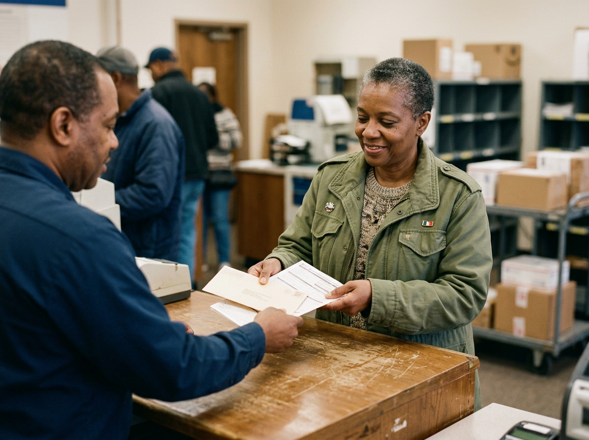 Veteran mailing an Intent to File form at the post office