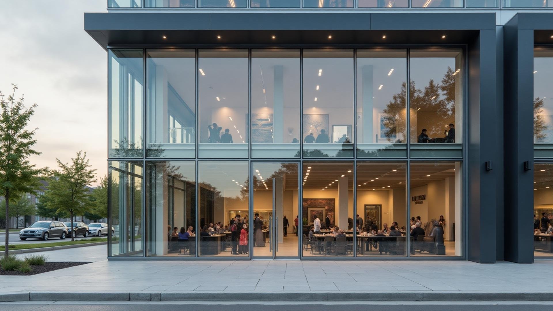 Commercial office building with modern glass facades