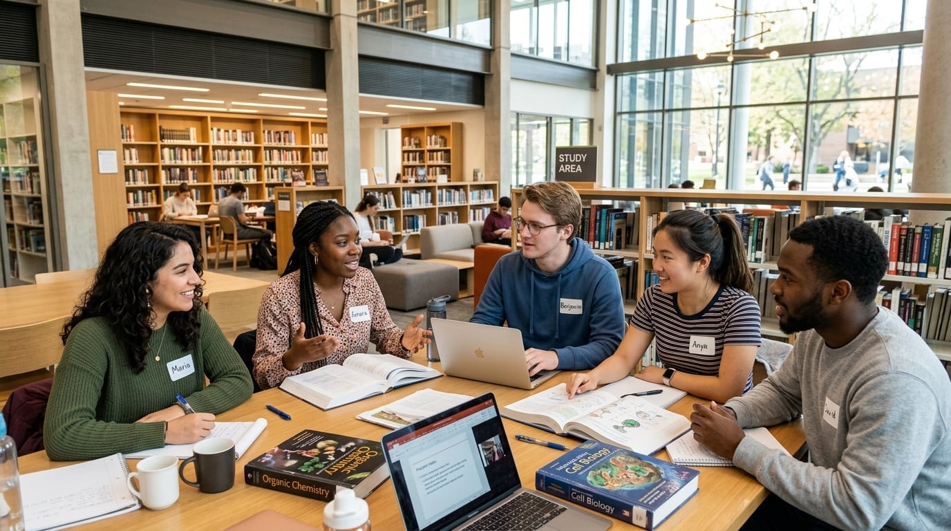 Diverse students studying together