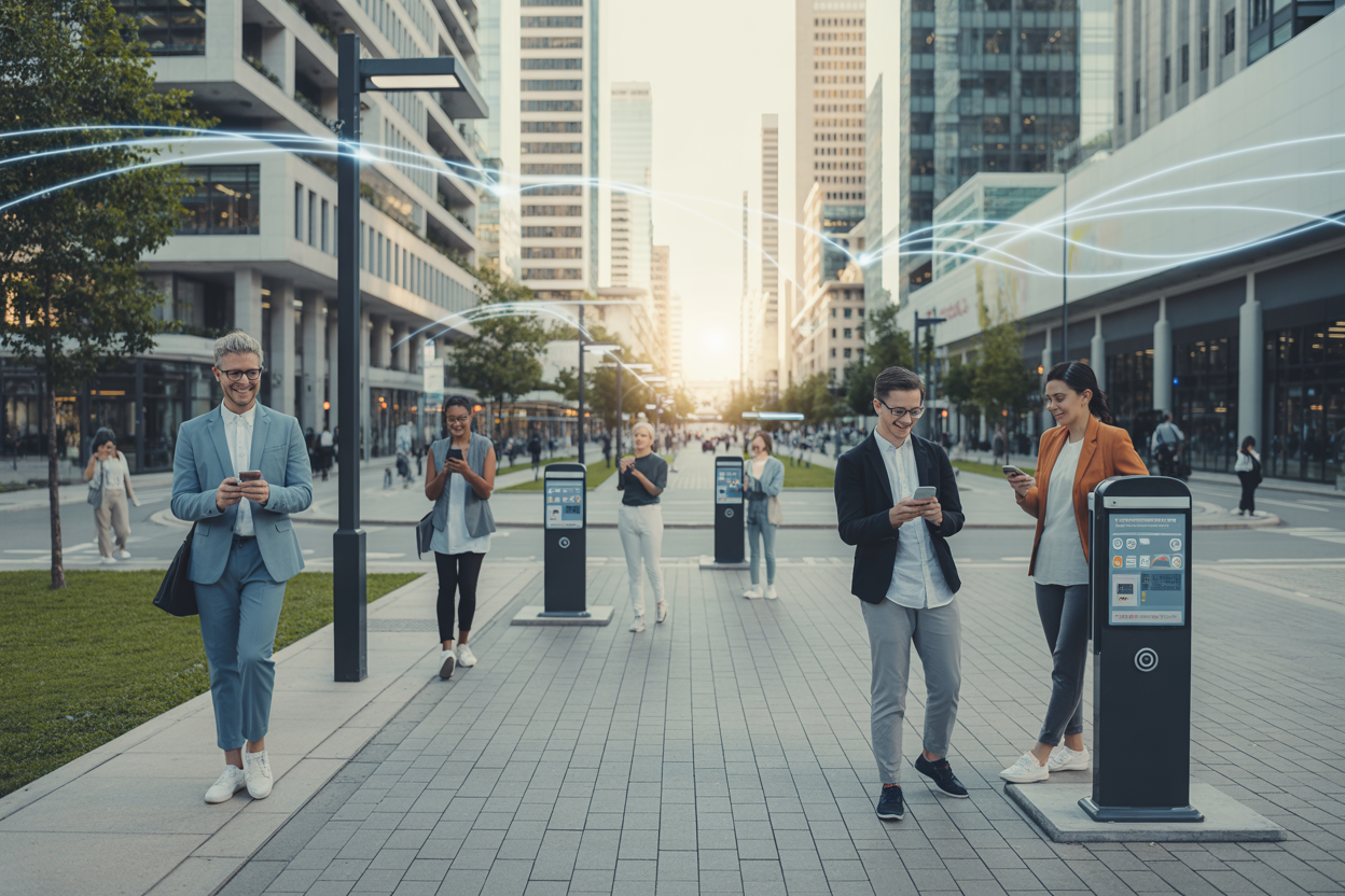 Smart city transformation showing connected infrastructure and improved citizen services