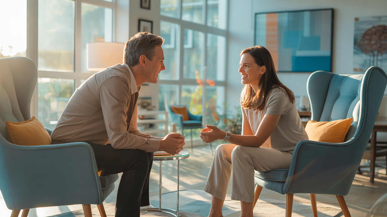 Nicos Mavrodaris in an engaging coaching session, warm professional setting