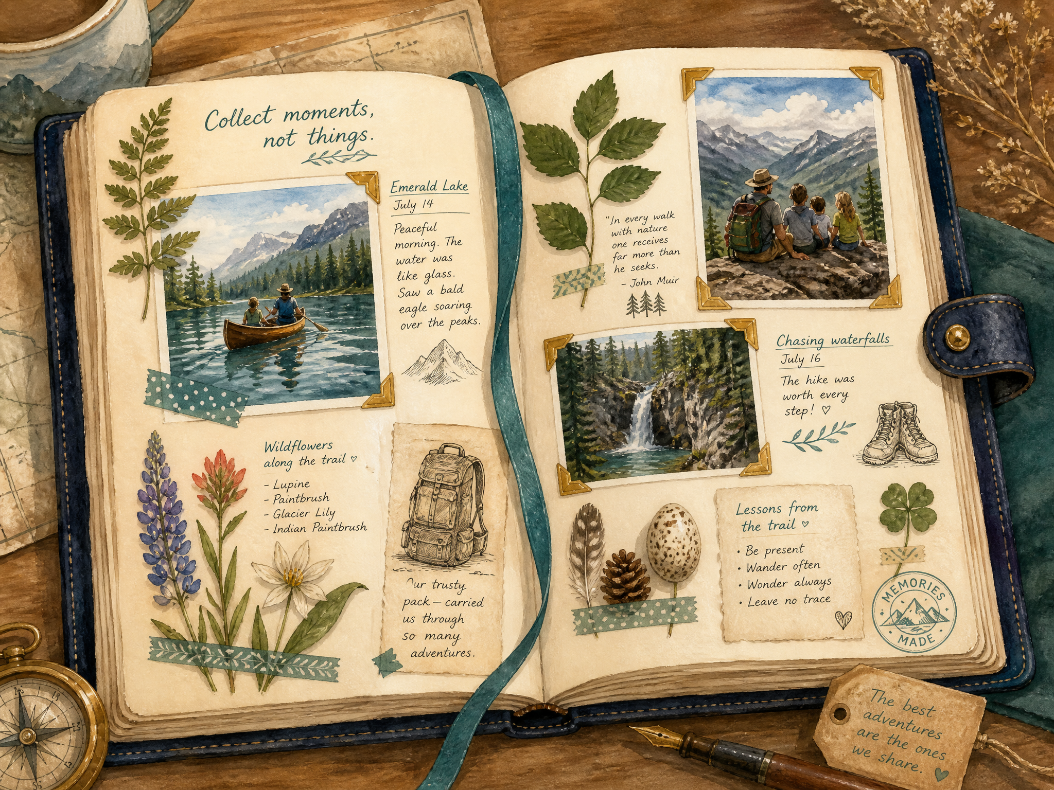 Journal with photos and pressed flowers representing the Student Keepsake Assistant