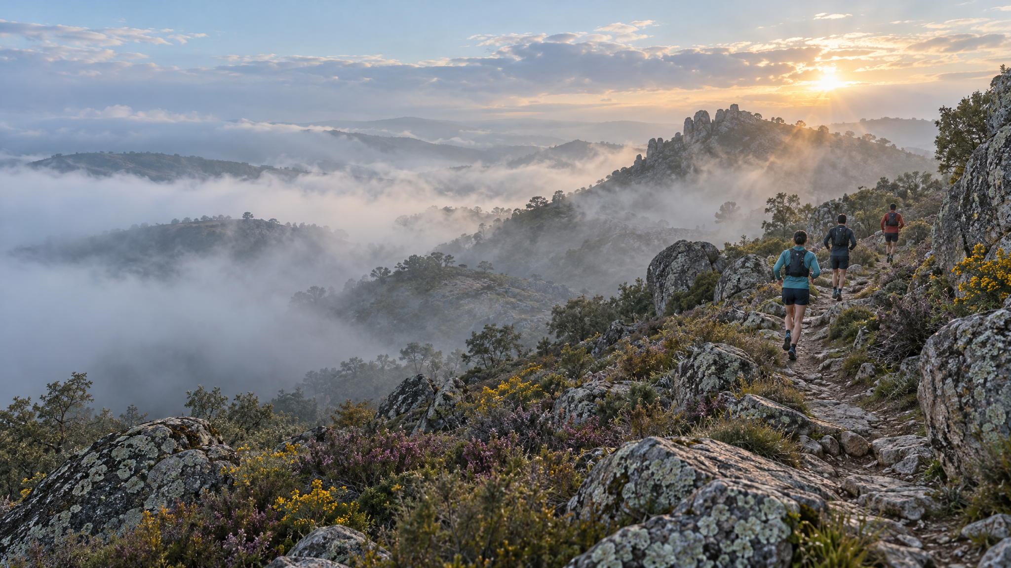Corredores de trail na Serra de São Mamede durante os Trilhos dos Reis