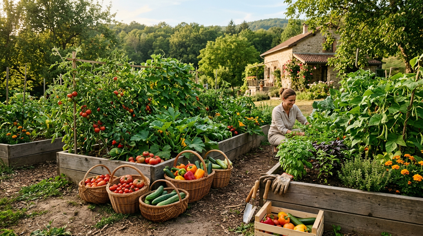 August garden — a summer scene in a temperate Central European vegetable garden