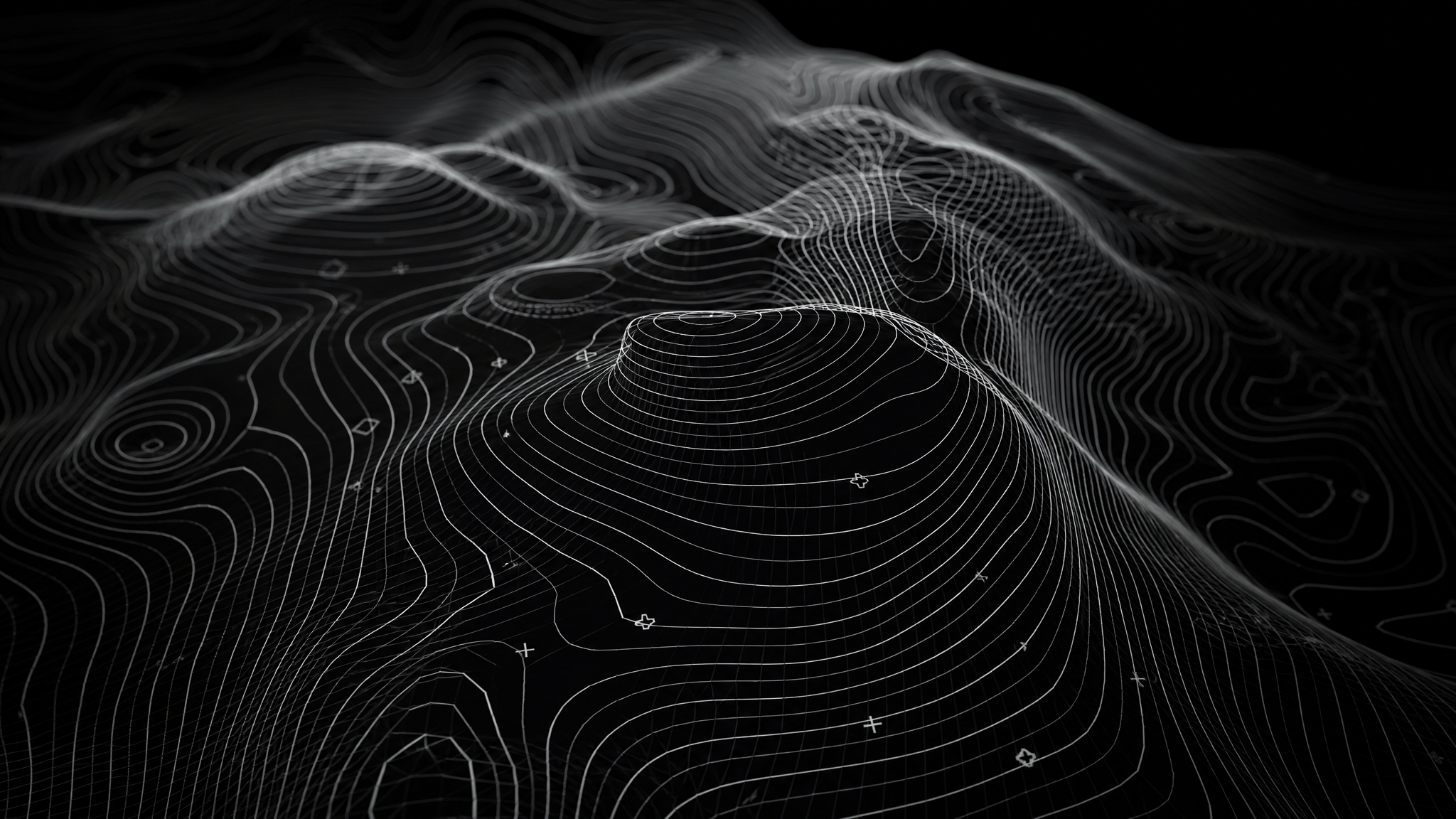 Close-up of abstract 3D wireframe topographic contour lines