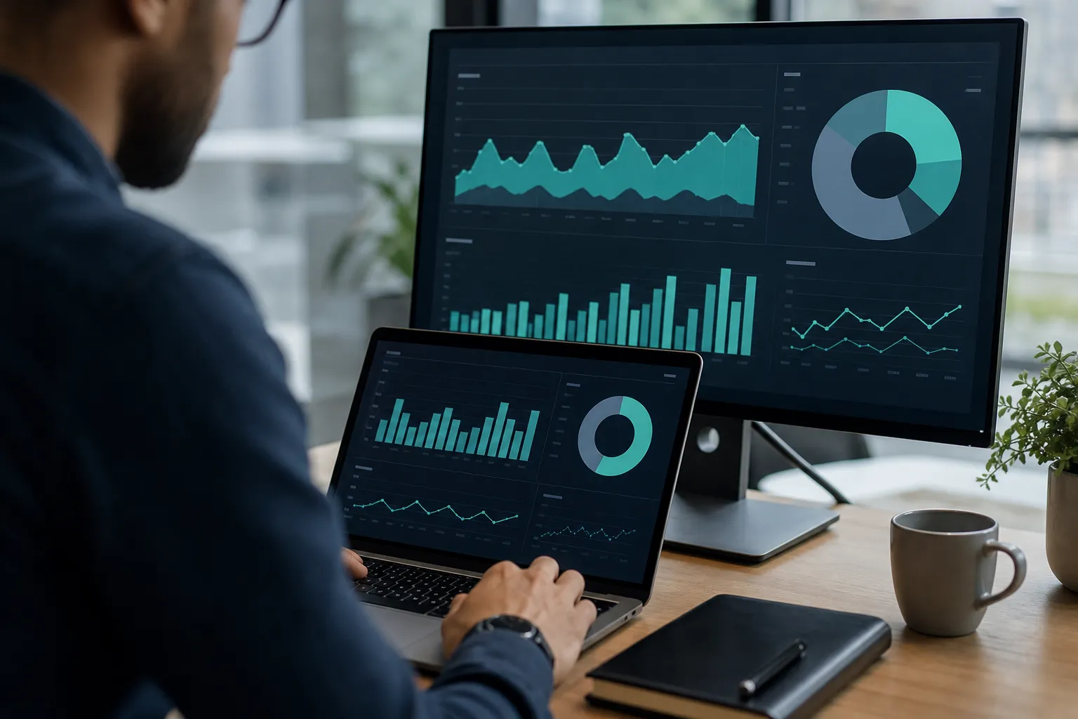 Pessoa a analisar métricas de Google Ads com muitas visitas e poucos contactos
