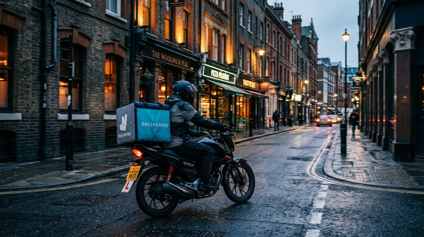 Delivery rider on motorcycle