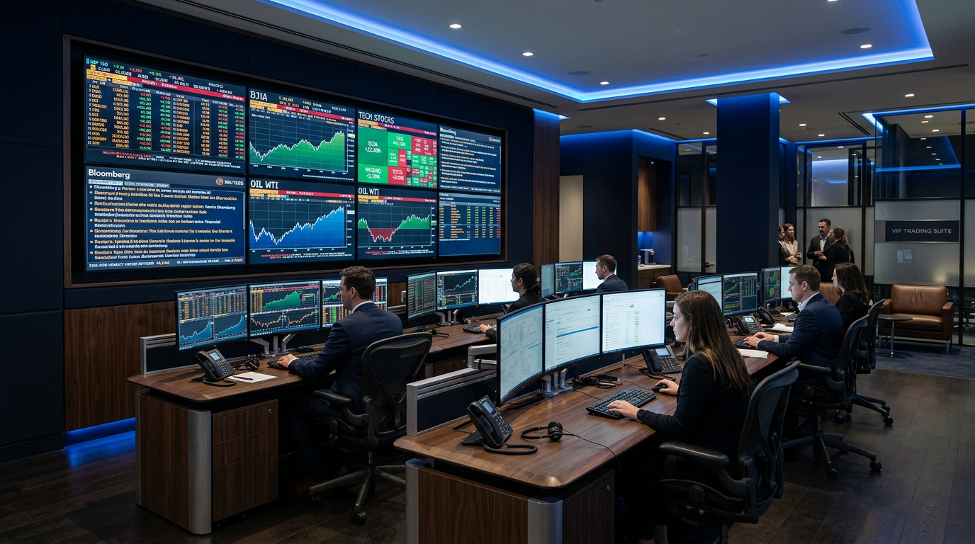 Professional VIP trading room with multiple monitors and premium equipment