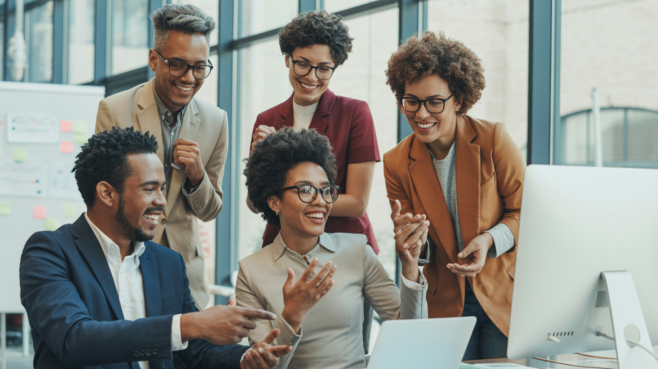 Diverse team of Black professionals collaborating in modern office