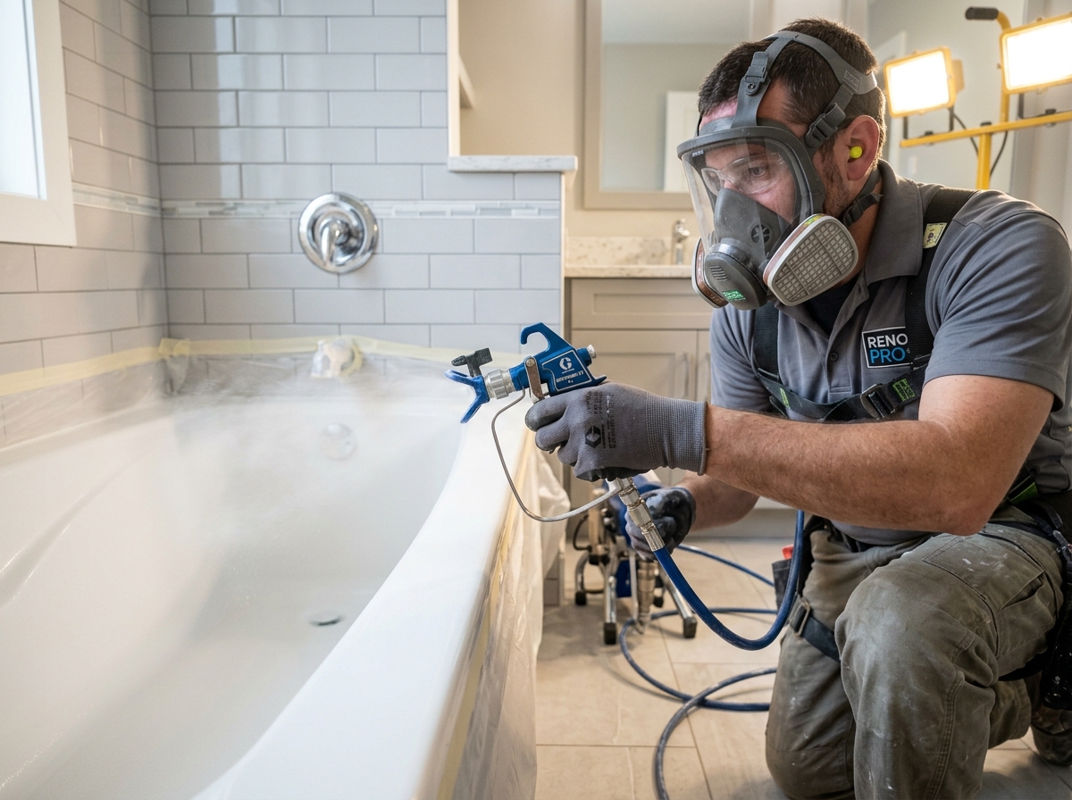 Spray refinishing a bathtub