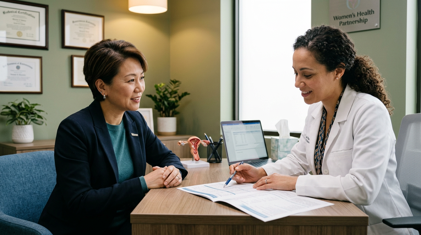A woman veteran discussing a reproductive health condition with her gynecologist