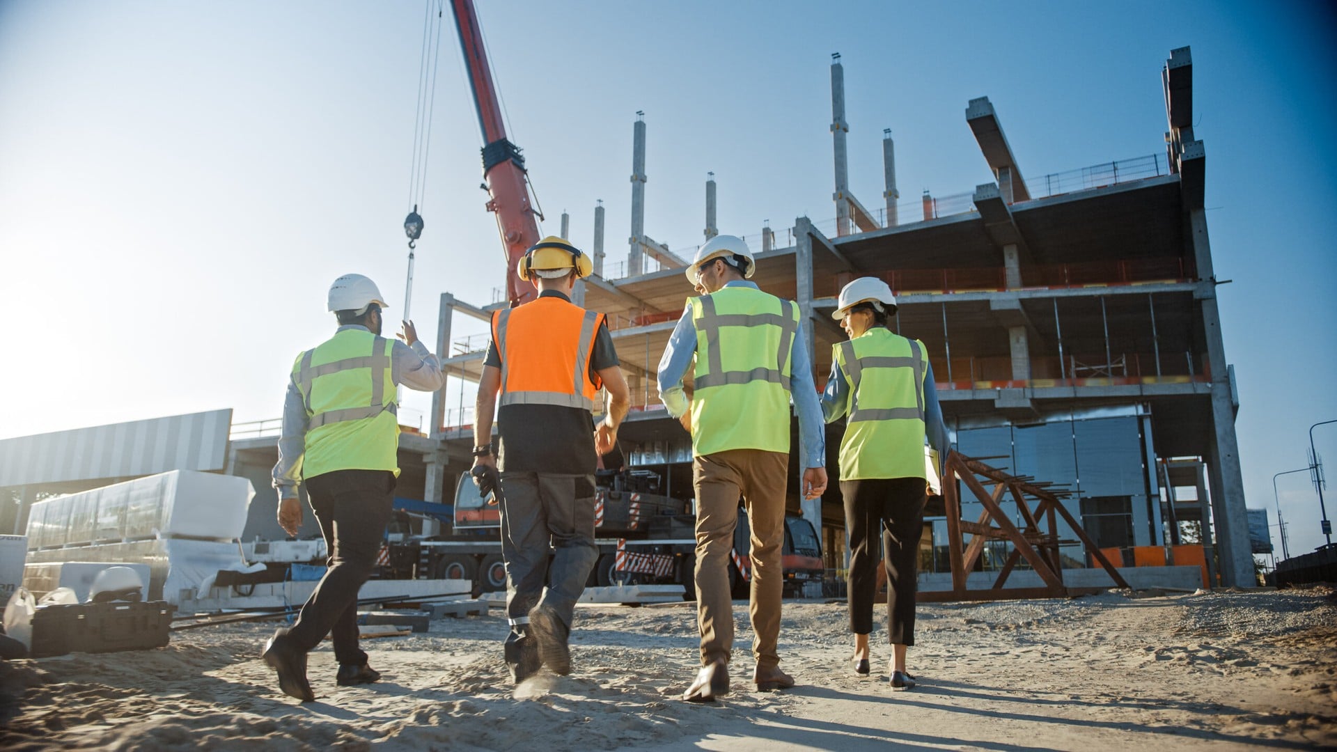 Professional construction team working on site