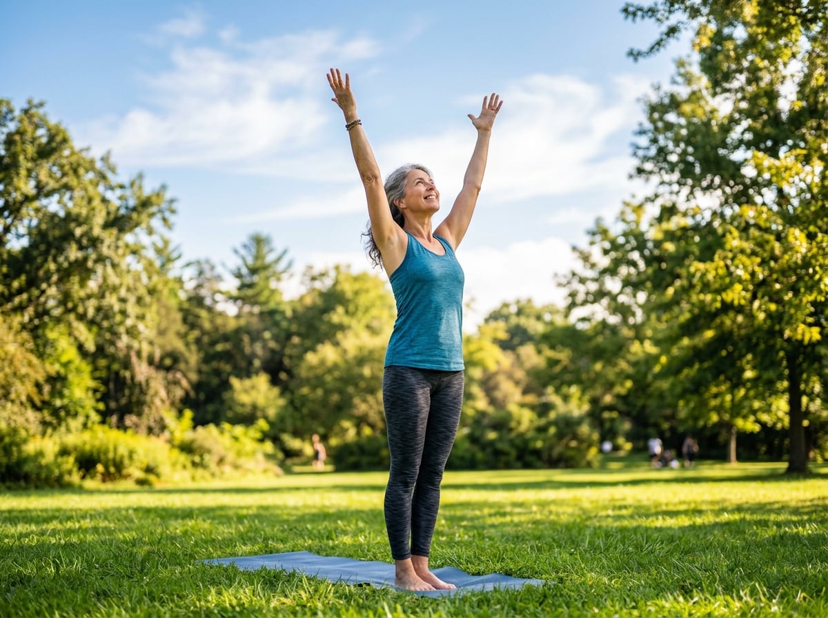 Person practicing yoga in nature, representing wellness, vitality, and spinal health