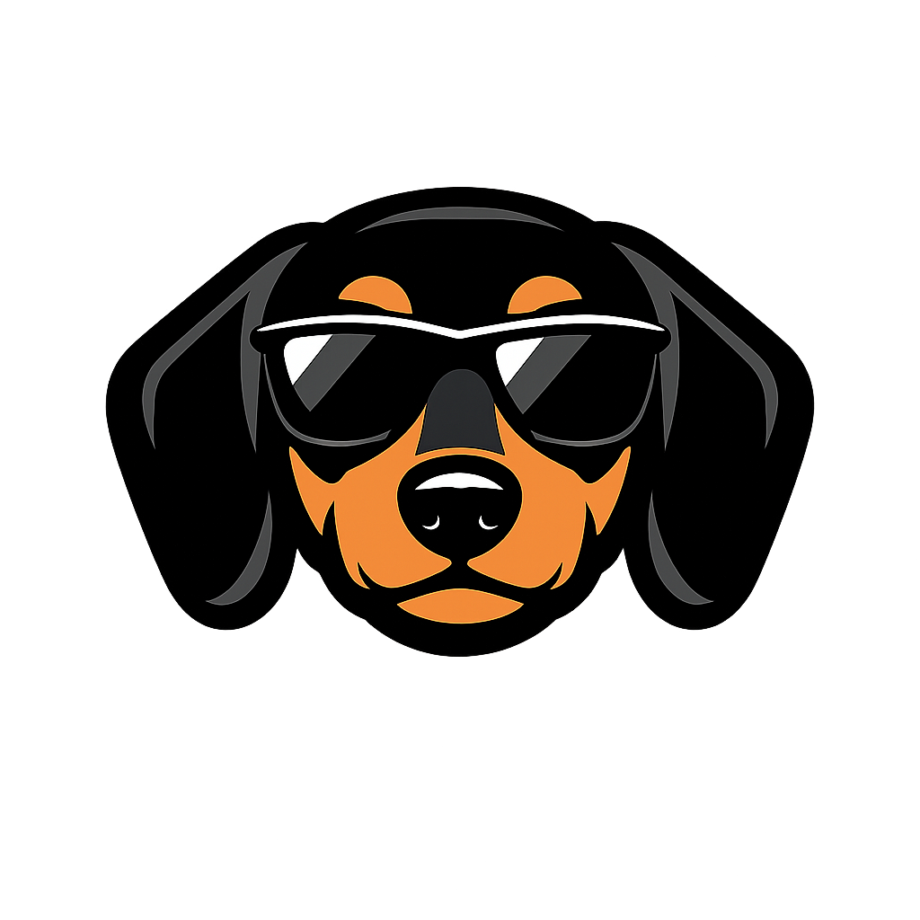 Bruce — the Bruce Apps dachshund mascot wearing sunglasses