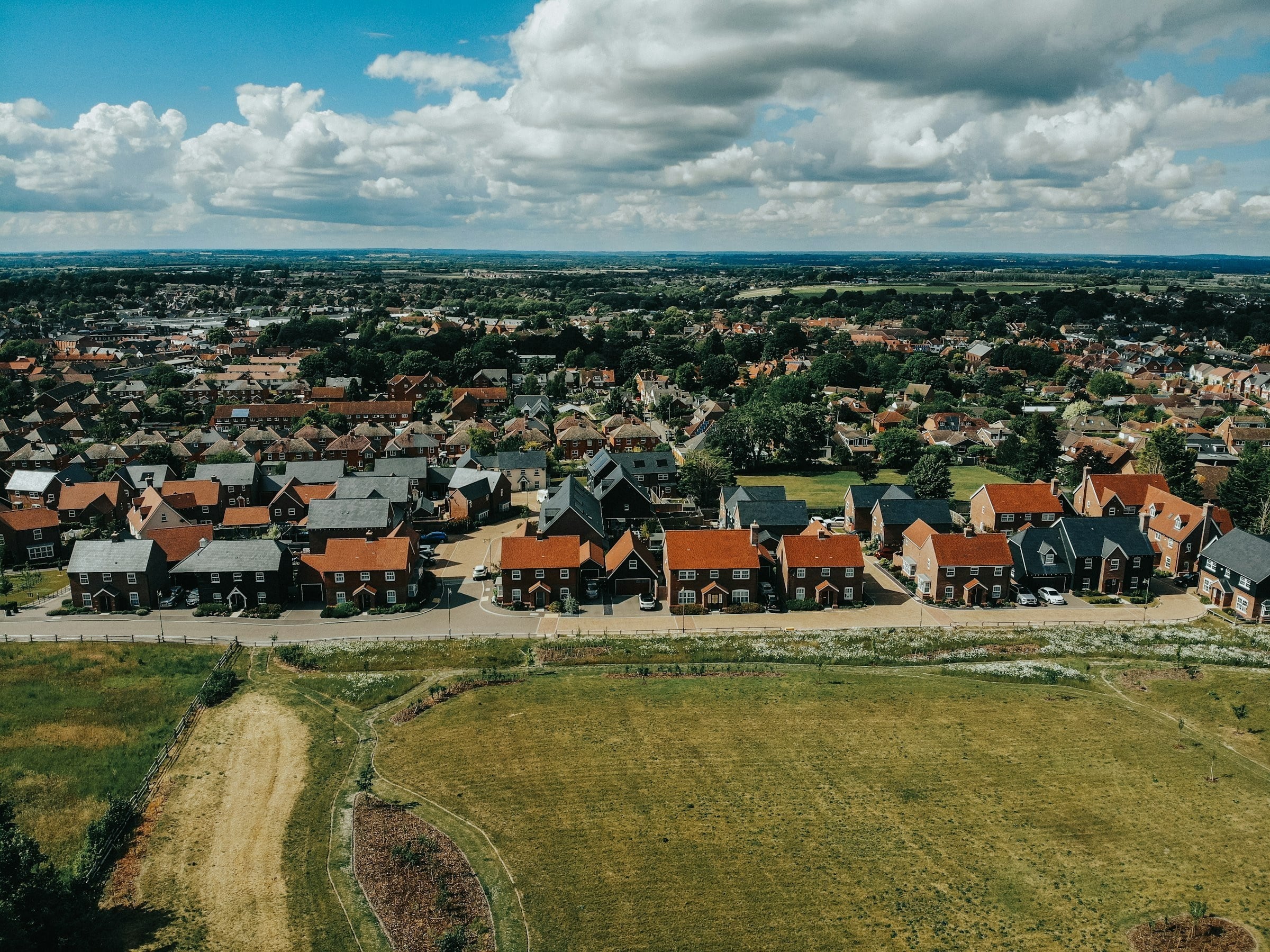 Aerial view of rooftops on a West Midlands housing estate