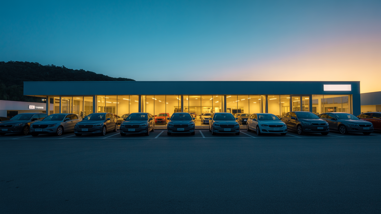 Concession automobile AUTTOCONFORT au crépuscule à Toulouse