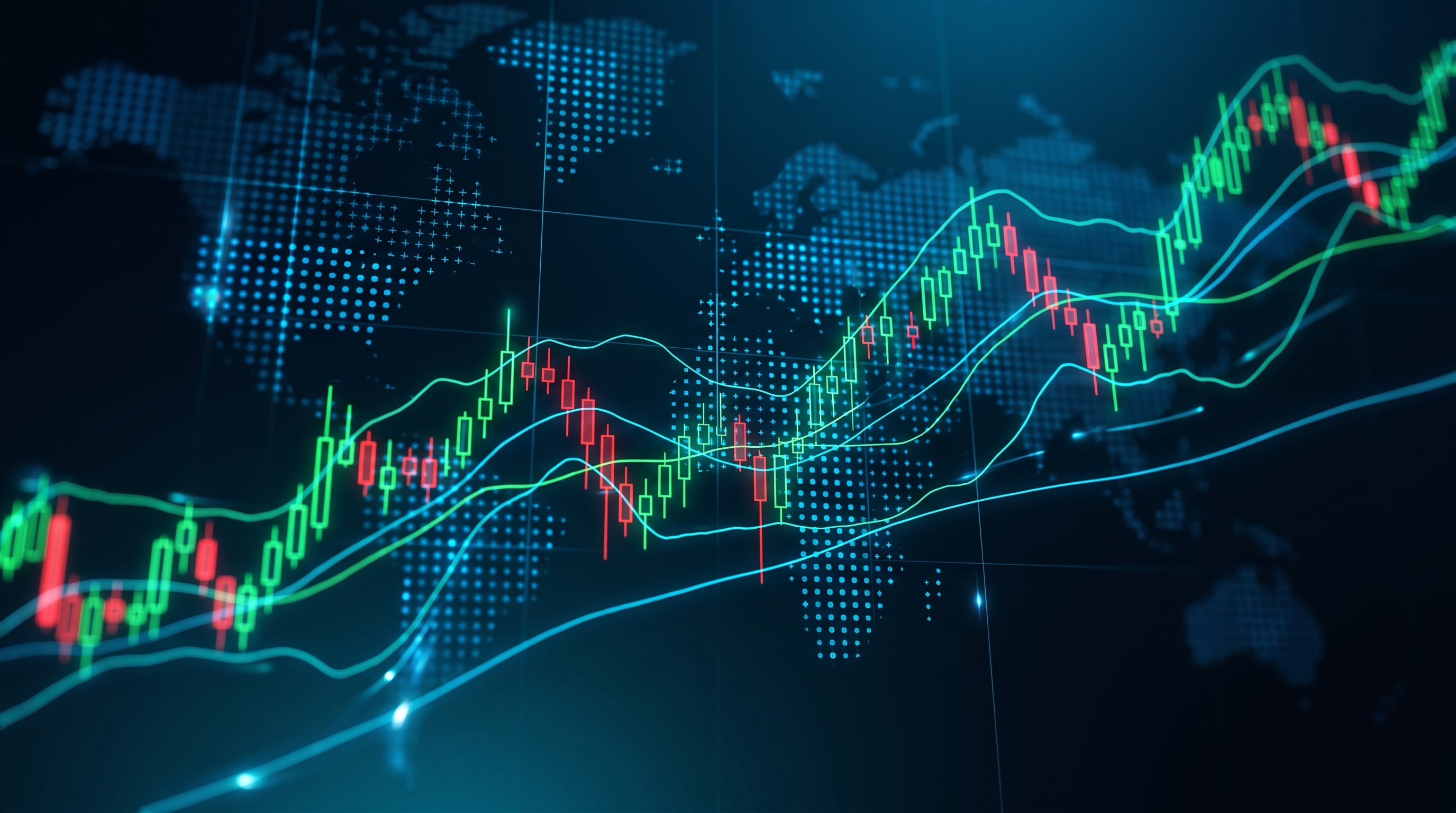 Pantalla de trading con gráficos de velas japonesas en tonos oscuros