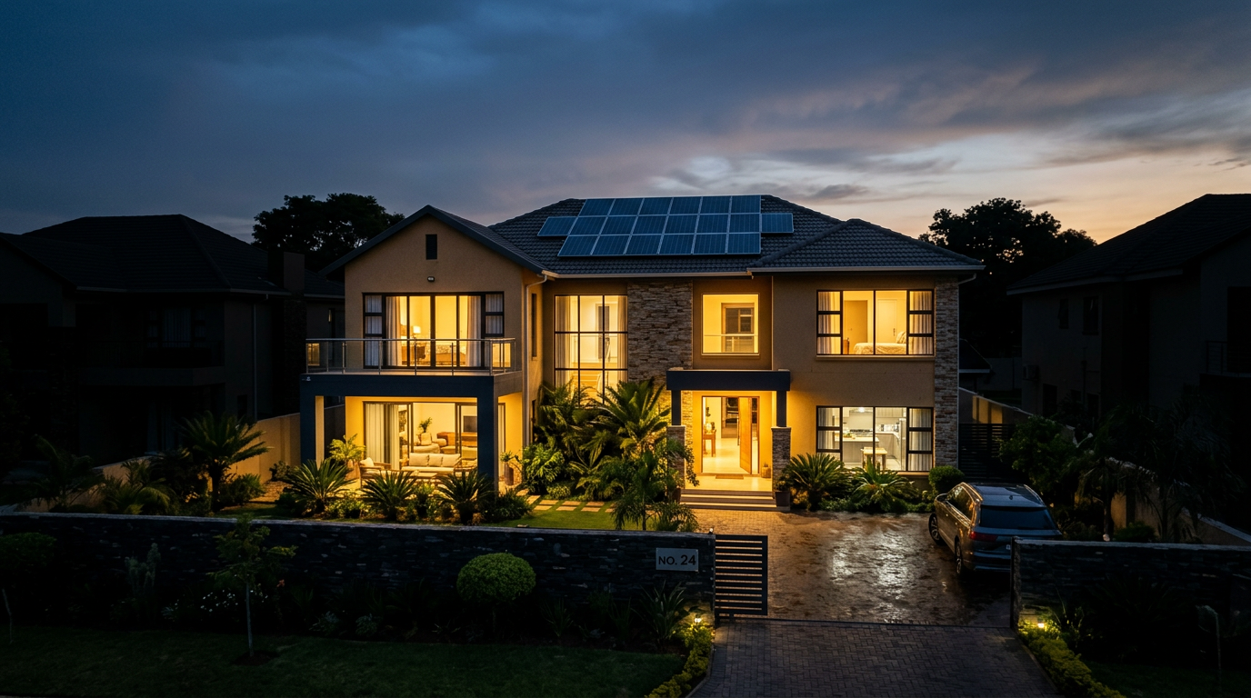 Home with lights on during load shedding powered by solar backup in Bulawayo