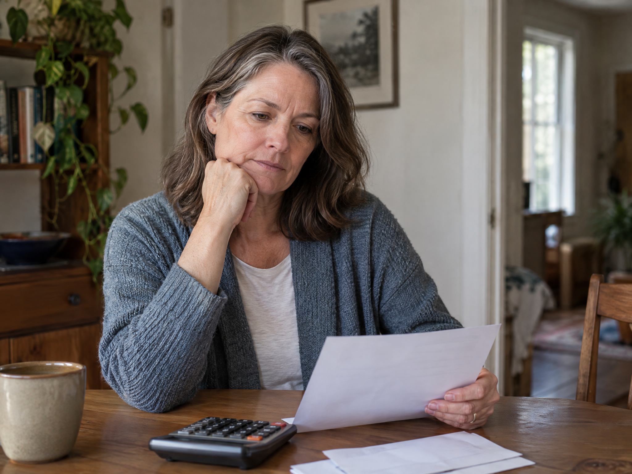 Veteran working through her rating numbers with a calculator and her decision letter