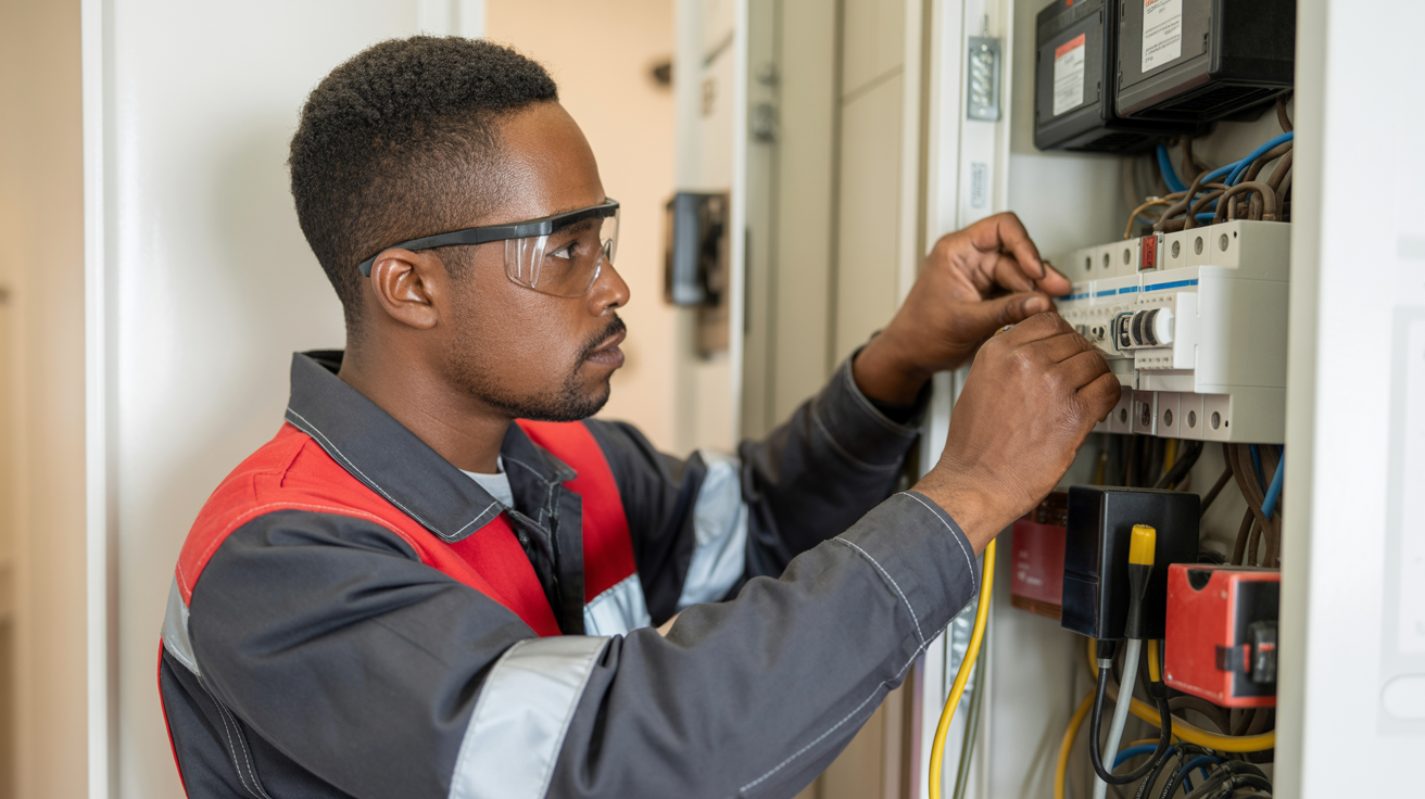 Certified electrician performing electrical repairs