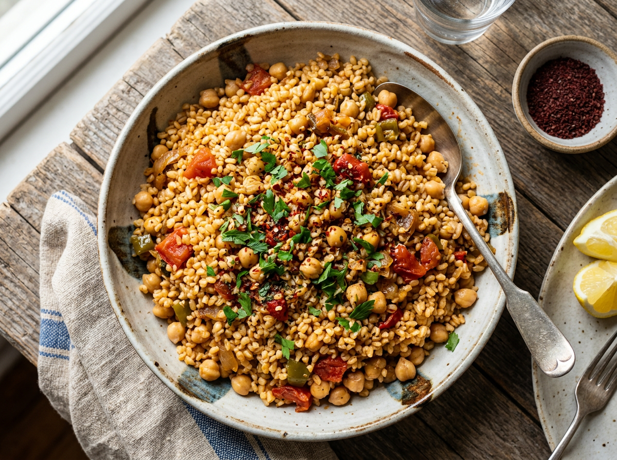 Turkish Bulgur Pilaf with Chickpeas