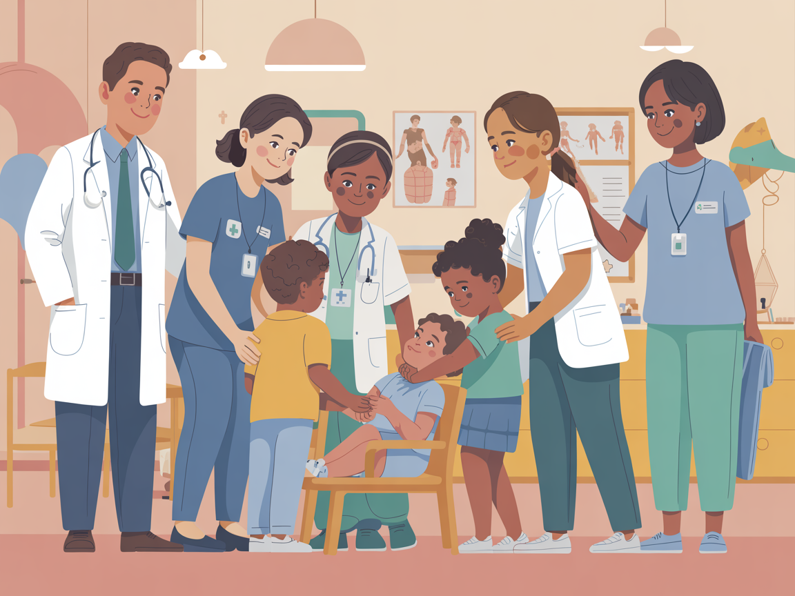 Equipe multidisciplinar IDHAS trabalhando com crianças