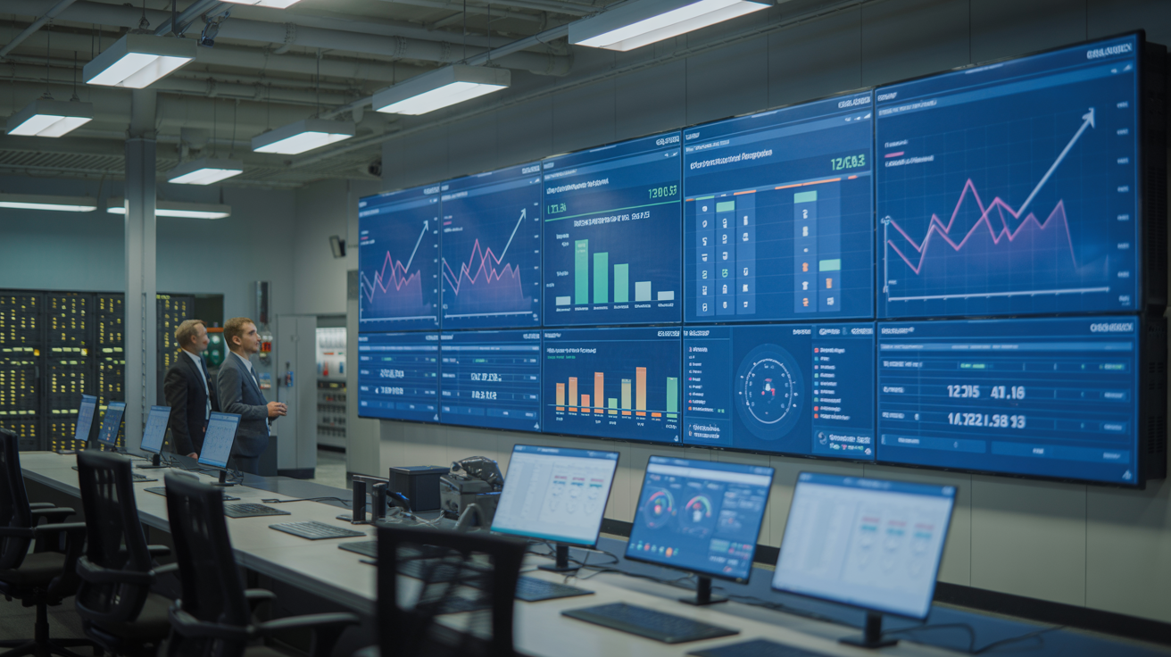 Operations center showing quality metrics and performance dashboards