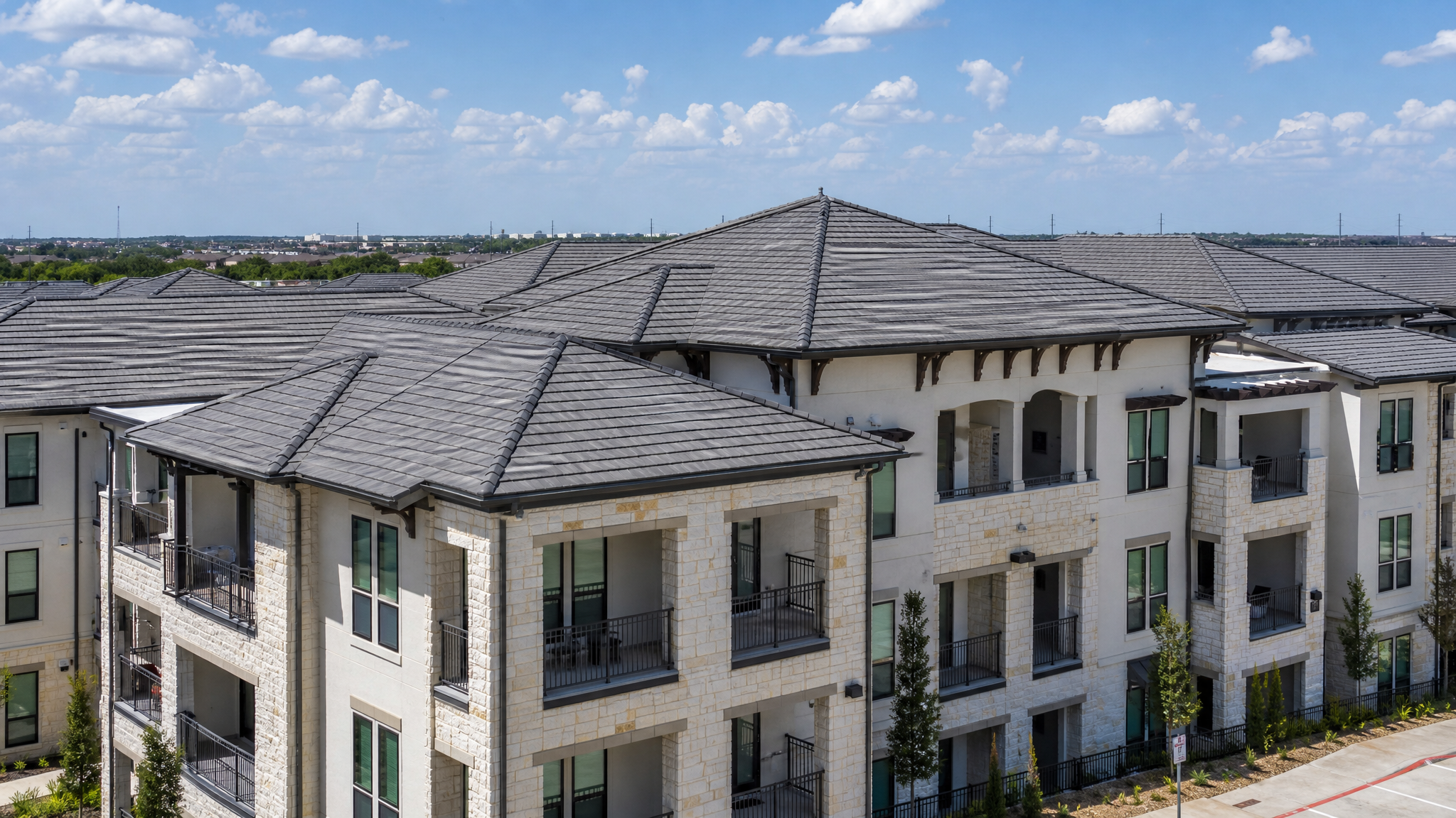 Concrete Tile Roofing on a multifamily apartment building in North Texas