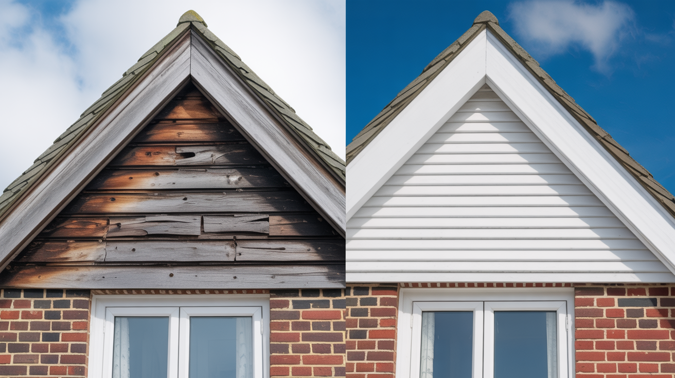 Before and after fascia replacement showing dramatic improvement