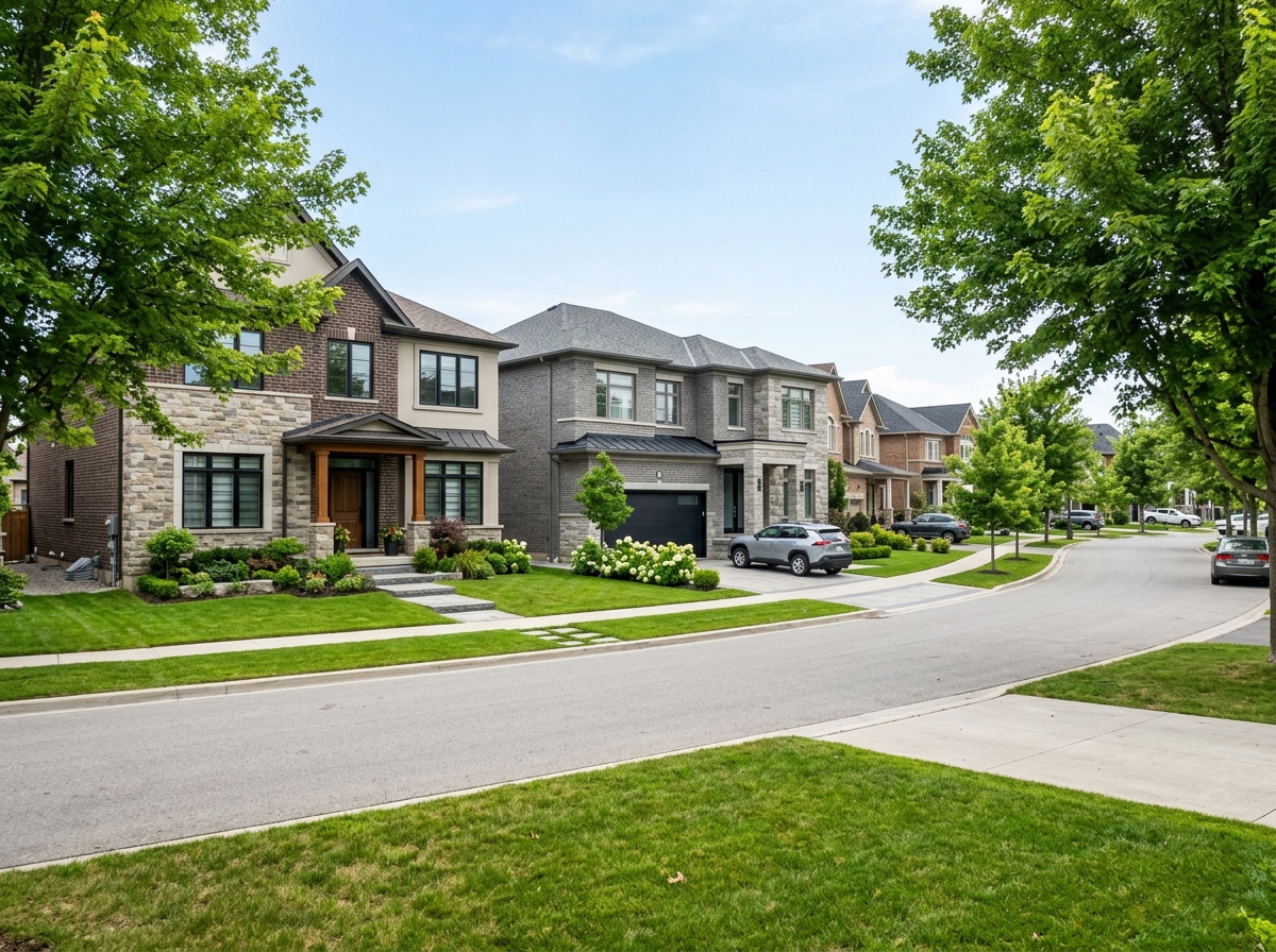 Modern detached family homes on a suburban street in Maple, Vaughan