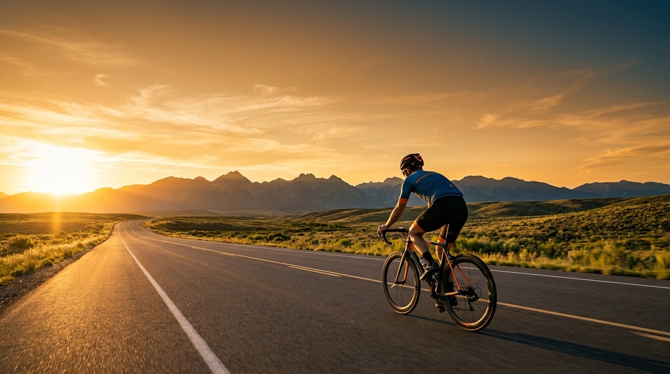 Radfahrer bei Sonnenuntergang