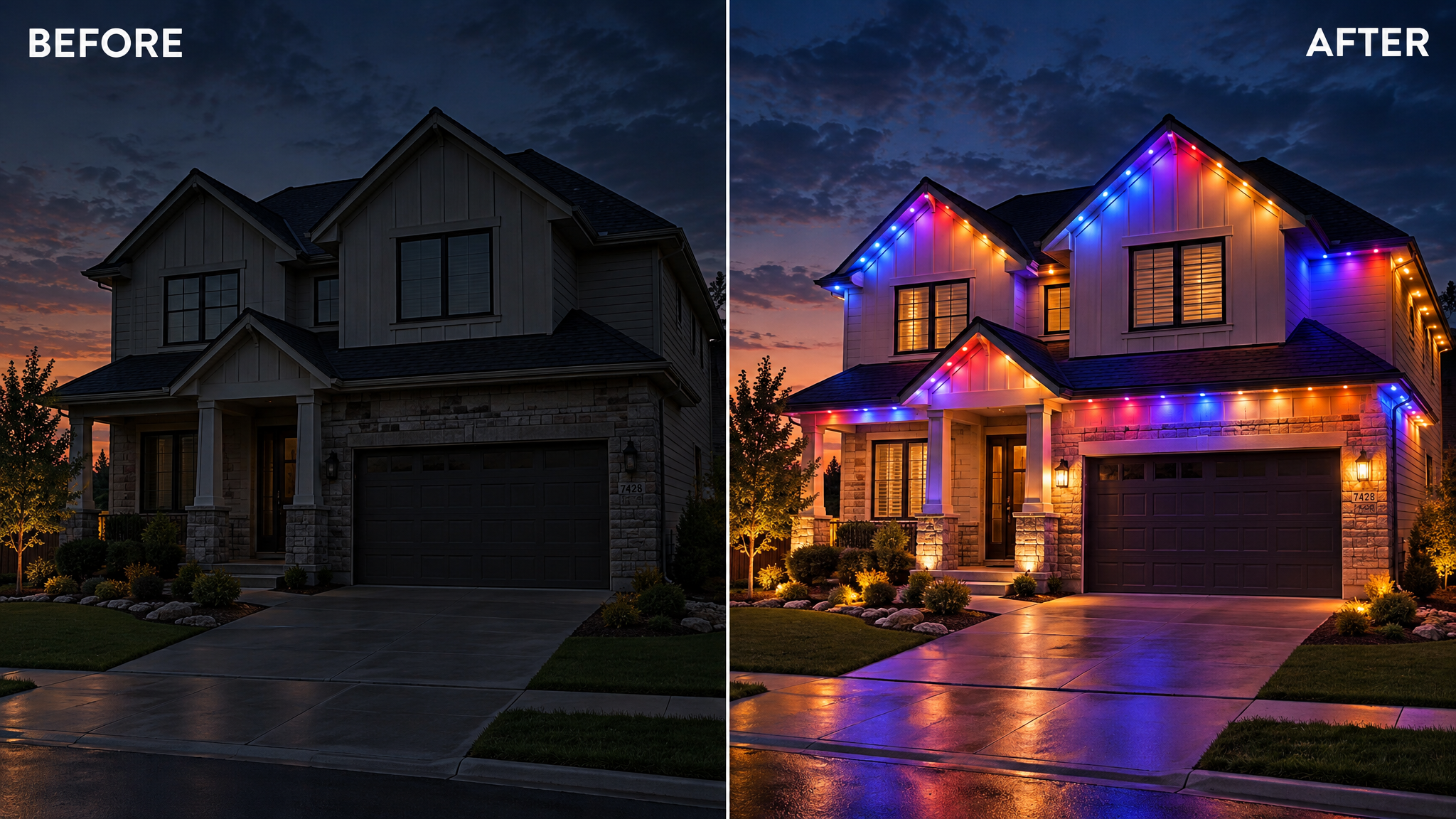 AI Before and After preview of home with LED lighting