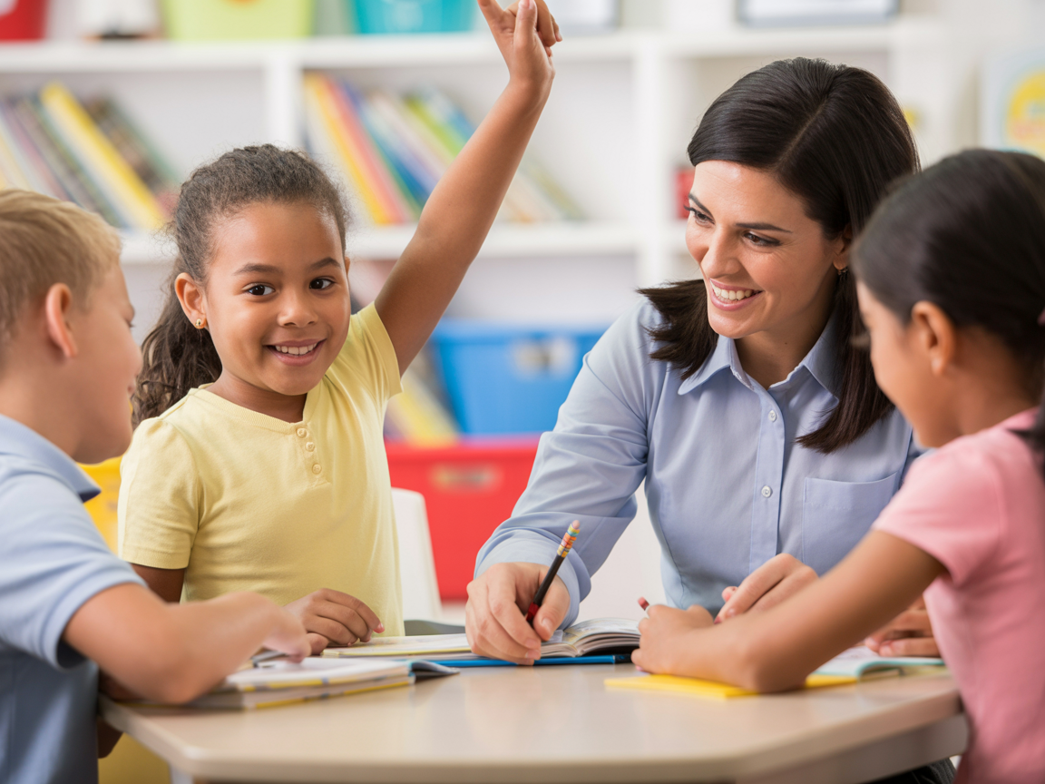 Small group tutoring session with students and teacher