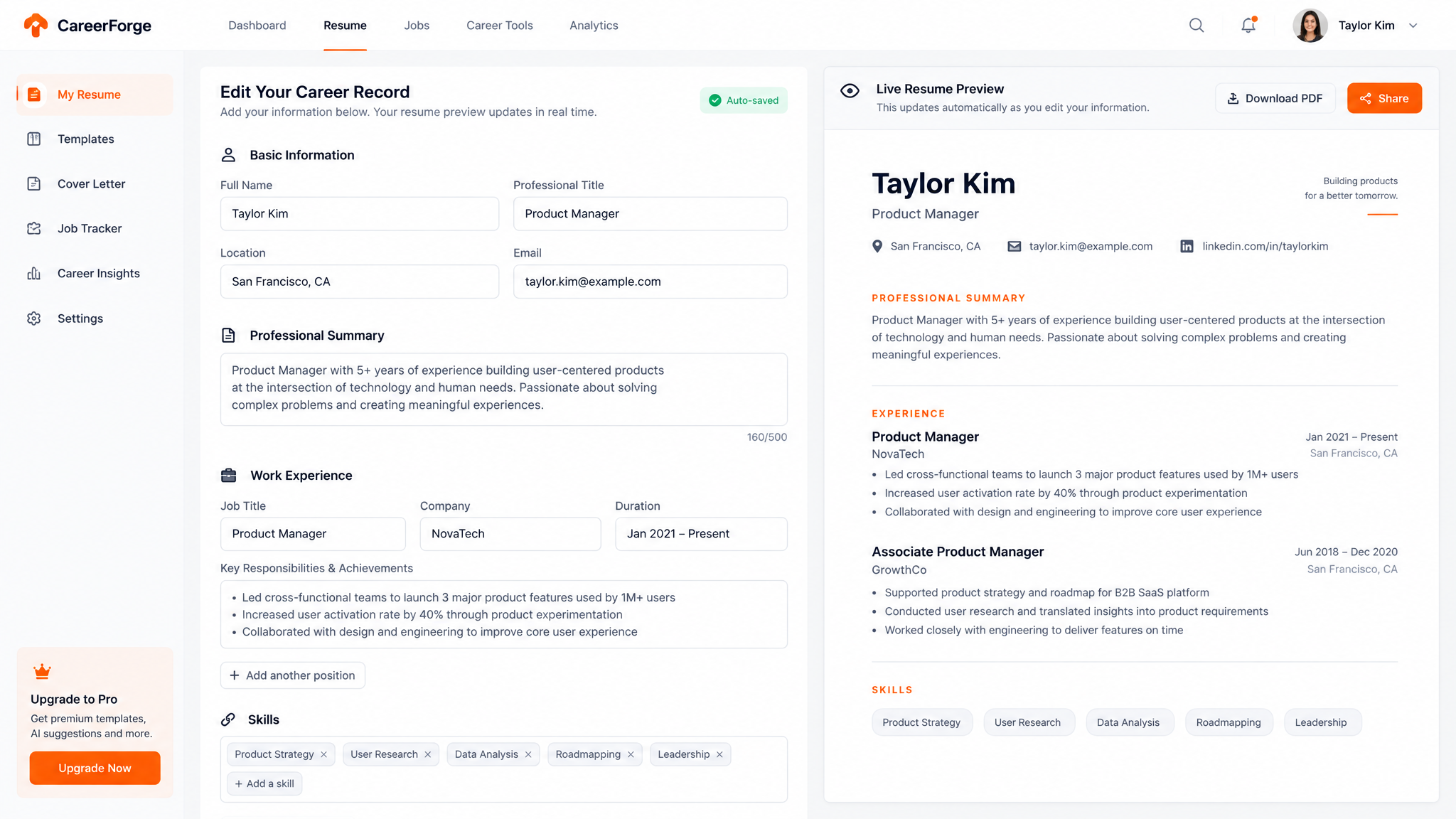 Portfolio → Resume