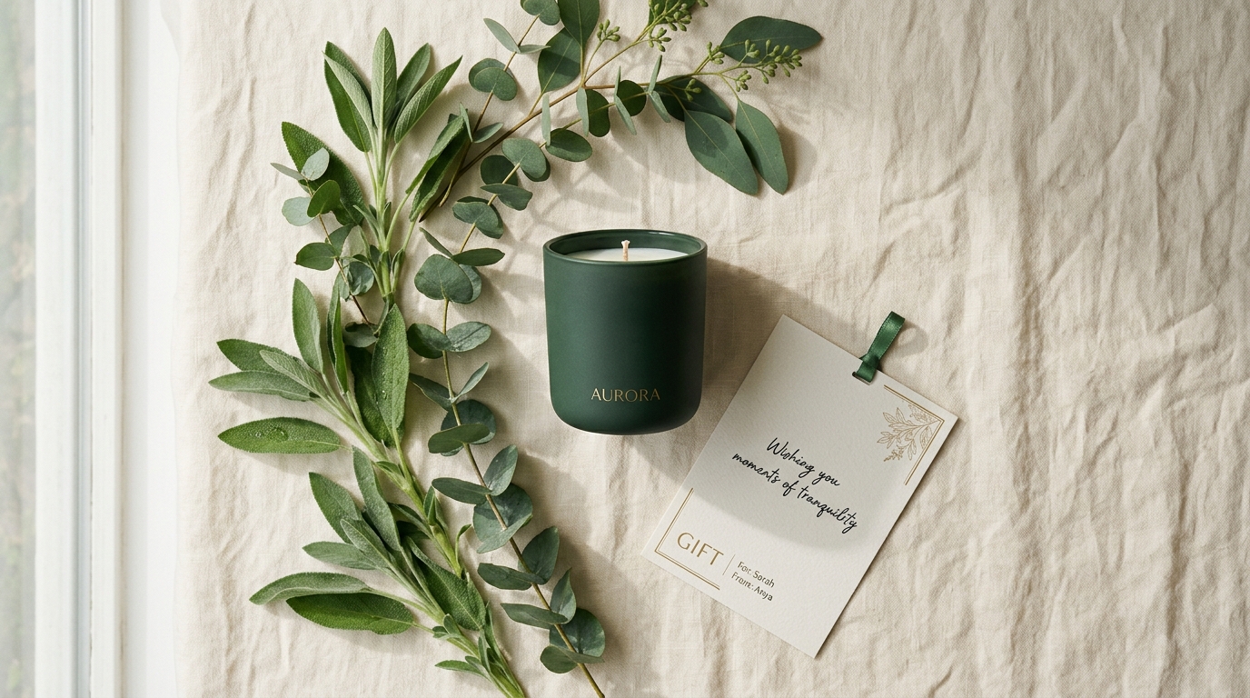 Curated Velvet Sage gift arrangement on cream linen