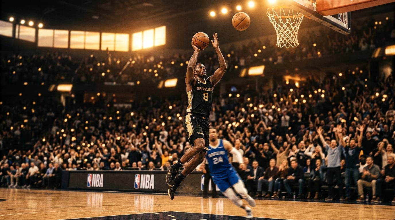 Basketball player making dramatic shot