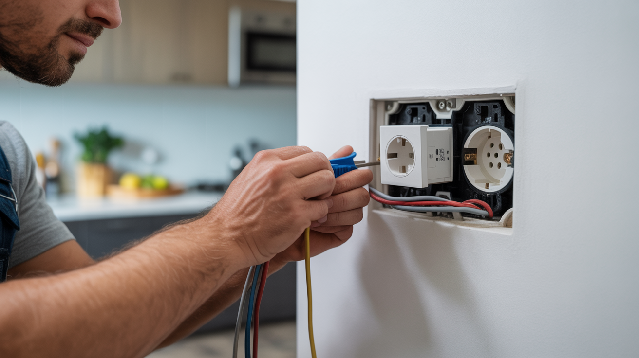 GFCI electrical outlet installation in kitchen