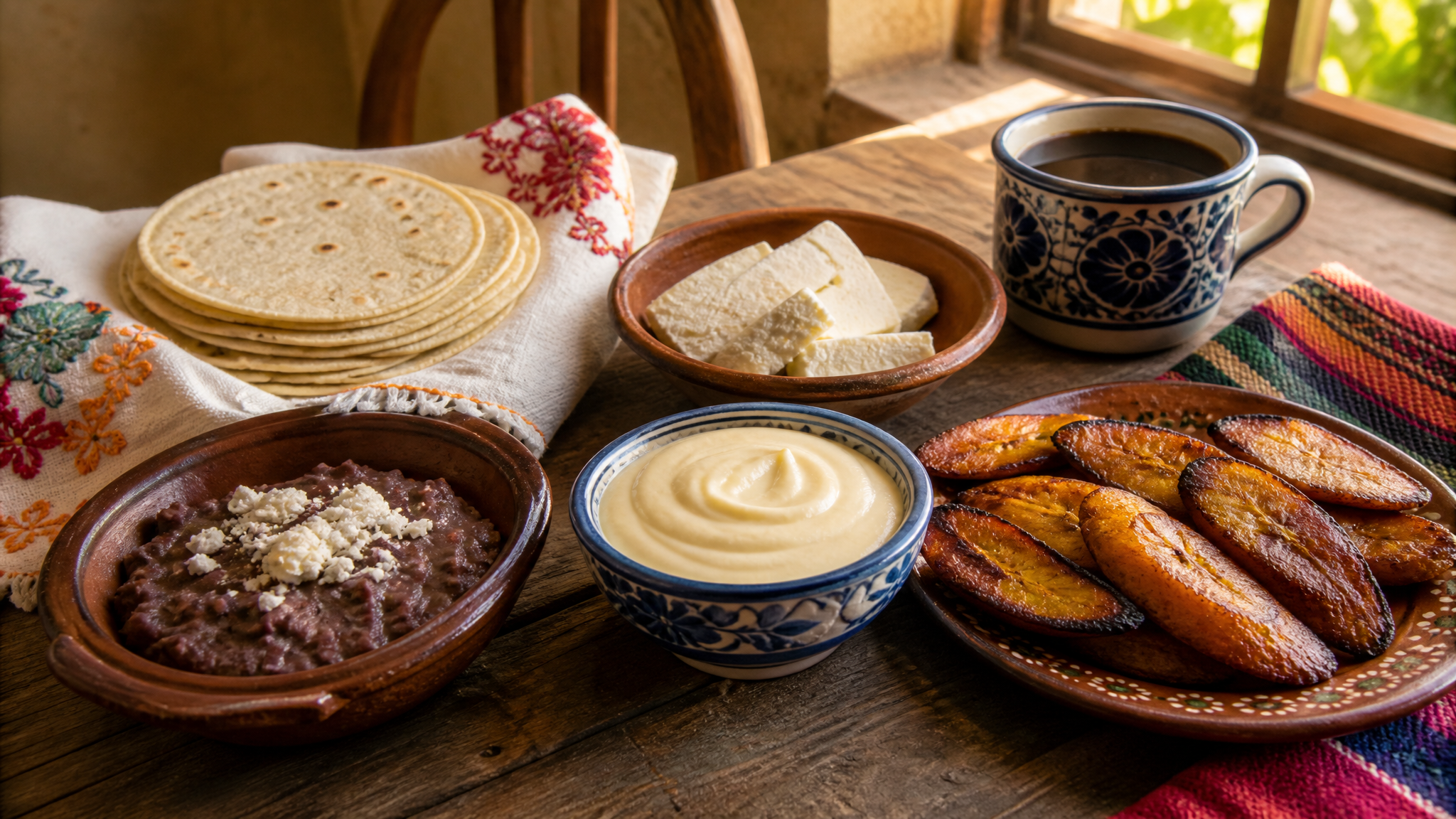 Desayuno típico salvadoreño con crema y queso fresco