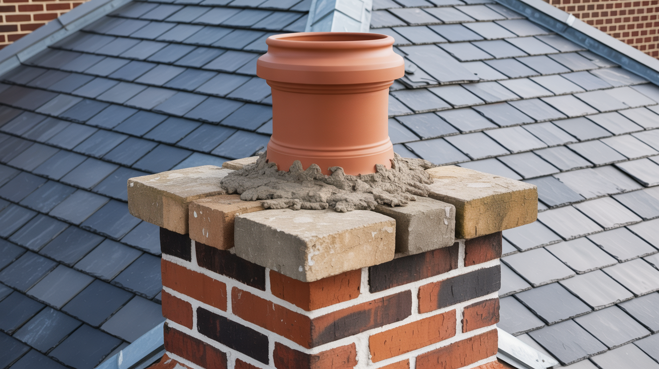 Chimney pot replacement on rooftop