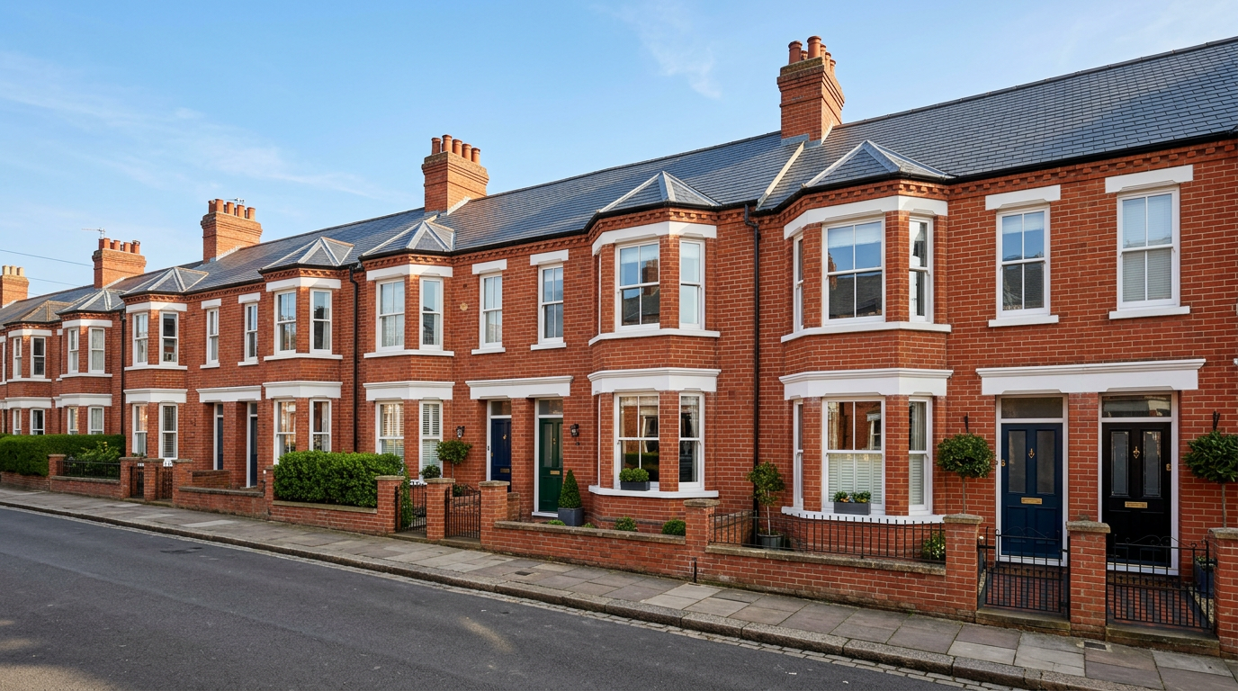 Victorian terraced houses with bay windows and slate roofs