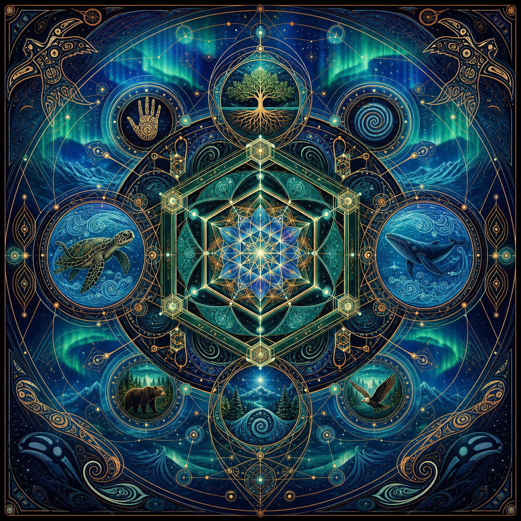 Sacred geometry Peace Mandala representing interconnected systems