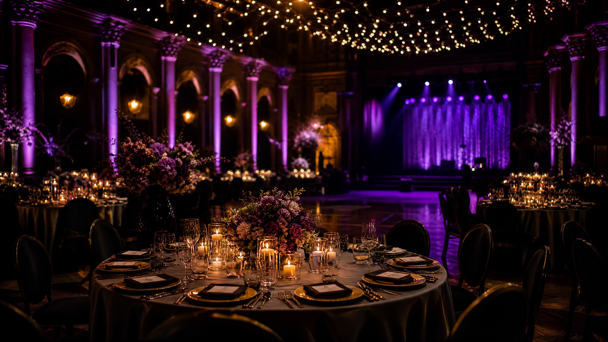 Elegant Minnesota celebration glowing with warm uplighting and a lively dance floor
