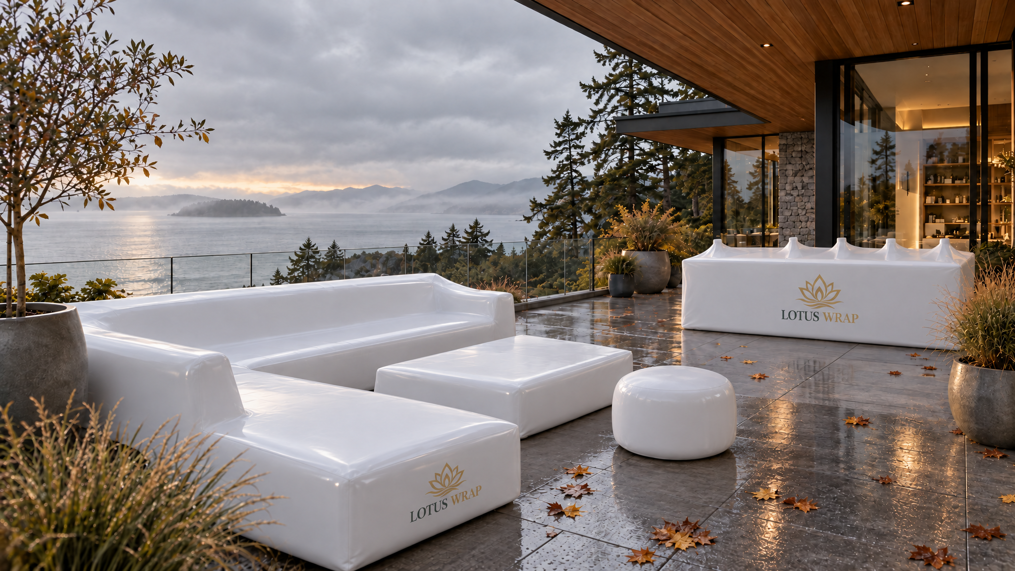 Patio furniture professionally wrapped for winter — concept imagery