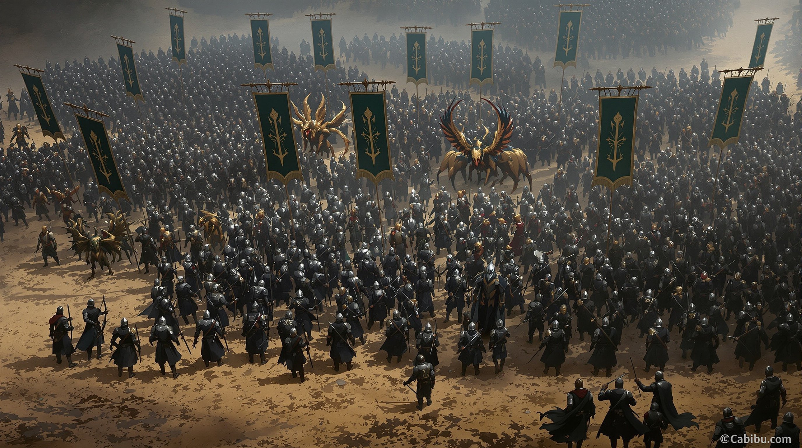 Fantasy army formation with organized unit stacks