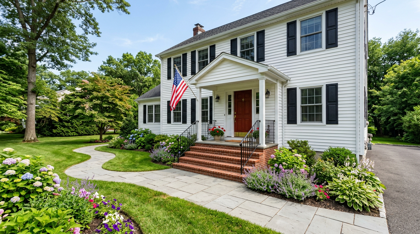 Paver walkway and brick steps at NJ colonial
