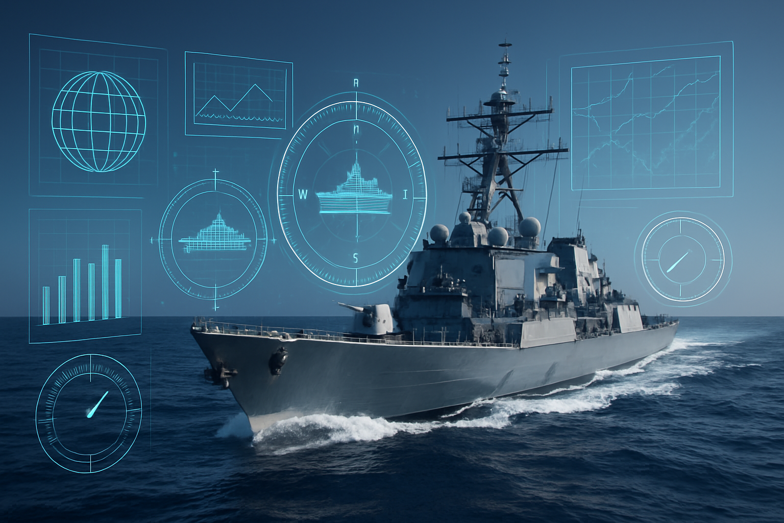 Advanced maritime technology with digital navigation systems on modern naval vessel