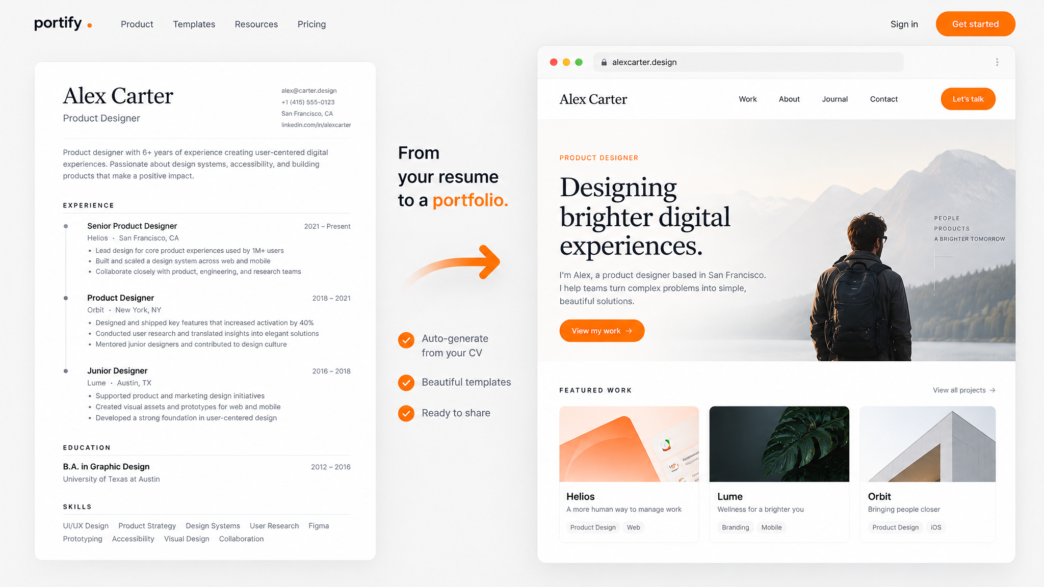 Resume to portfolio transformation